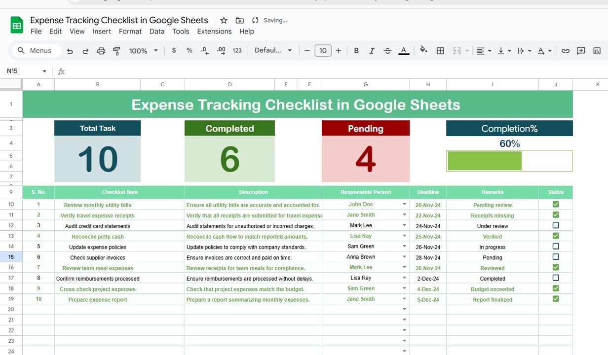 expense tracking checklist