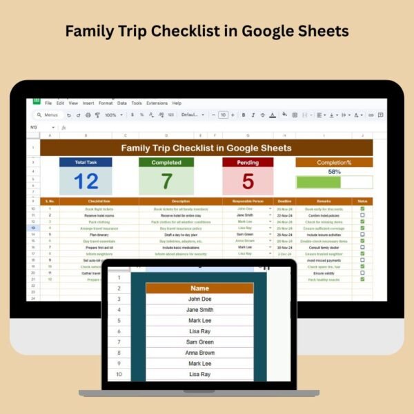 Family Trip Checklist in Google Sheets
