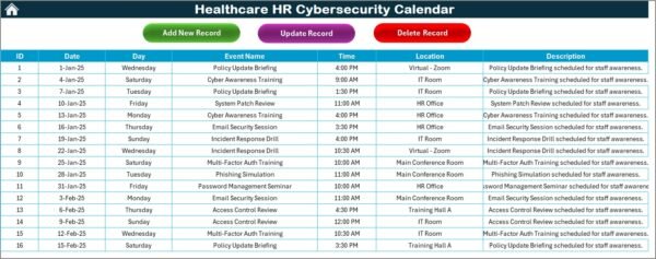 Healthcare HR Cybersecurity Calendar in Excel - Image 6