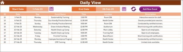Healthcare HR Sustainability Calendar in Excel - Image 5