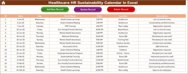 Healthcare HR Sustainability Calendar in Excel - Image 6