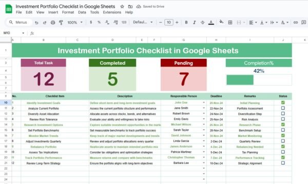 Investment Portfolio Checklist in Google Sheets - Image 2
