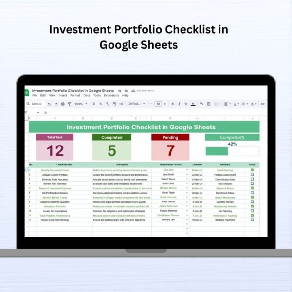 Investment Portfolio Checklist in Google Sheets