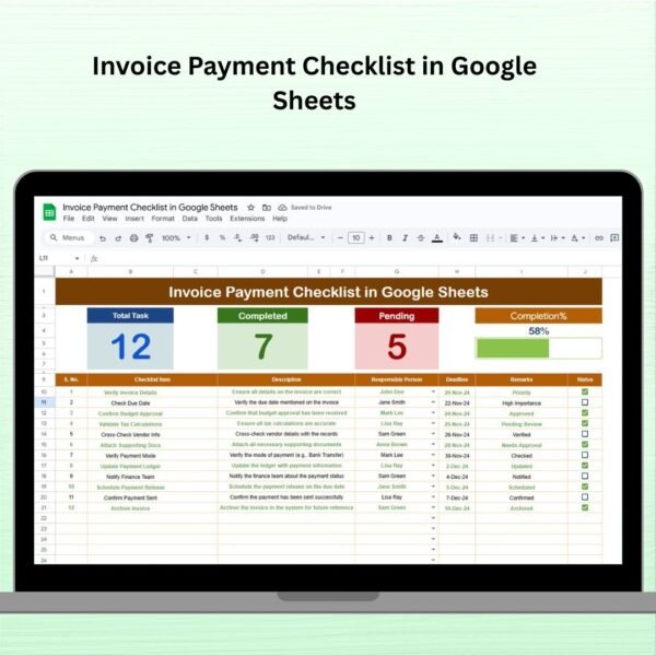 Invoice Payment Checklist in Google Sheets