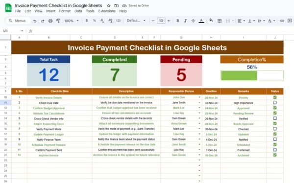 Invoice Payment Checklist in Google Sheets - Image 2