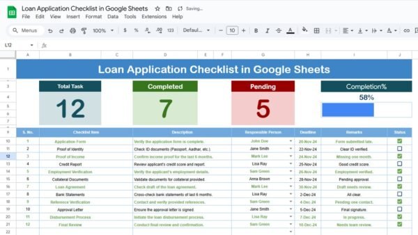 Loan Application Checklist in Google Sheets - Image 2