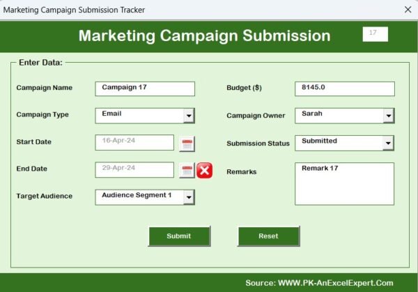 Marketing Campaign Submission Tracker in Excel - Image 7