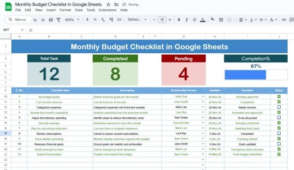 Monthly Budget Checklist in Google Sheets - Image 2