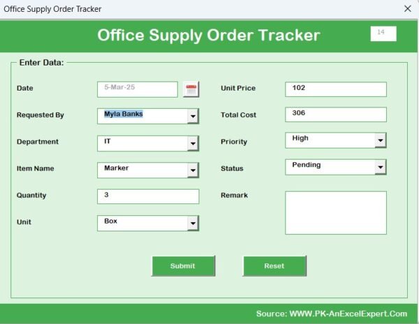 Office Supply Order Tracker in Excel - Image 6