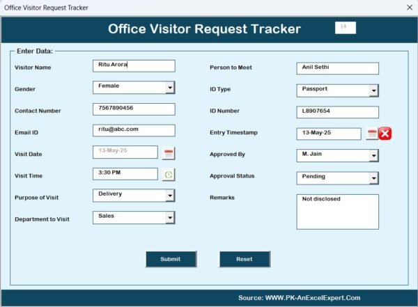Office Visitor Request Tracker in Excel - Image 7