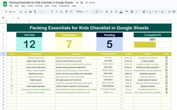 Packing Essentials for Kids Checklist in Google Sheets - Image 3