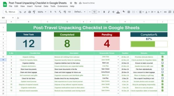 Post-Travel Unpacking Checklist in Google Sheets - Image 2