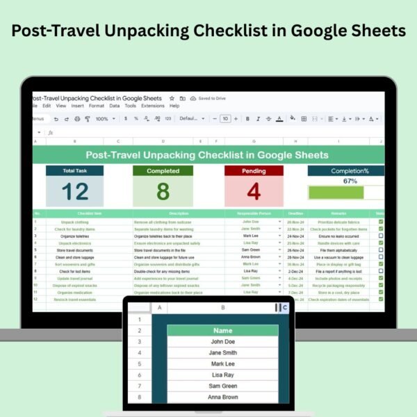 Post-Travel Unpacking Checklist in Google Sheets