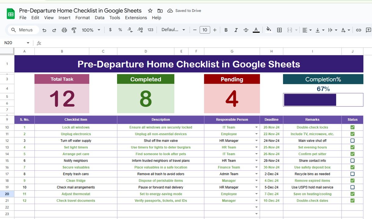 Pre-Departure Home Checklist