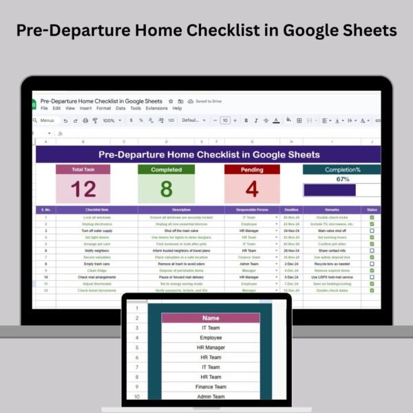 Pre-Departure Home Checklist in Google Sheets
