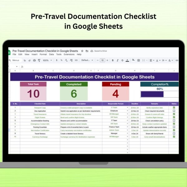 Pre-Travel Documentation Checklist in Google Sheets