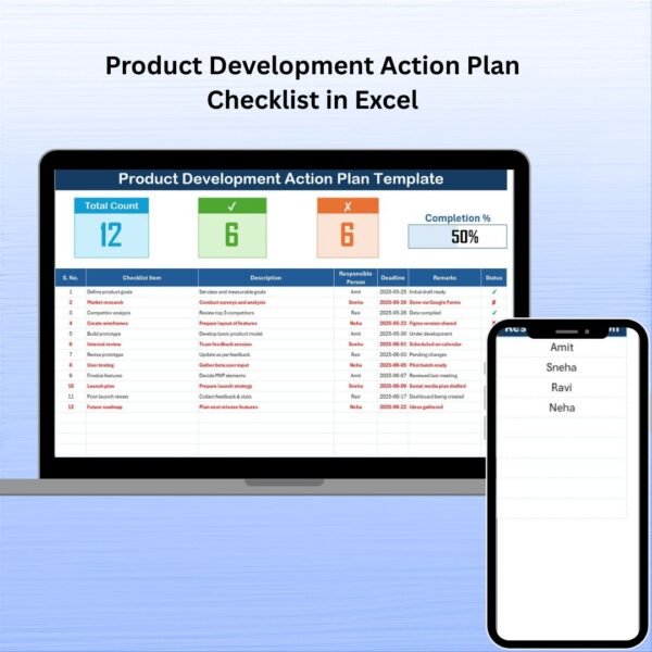 Product Development Action Plan Checklist in Excel