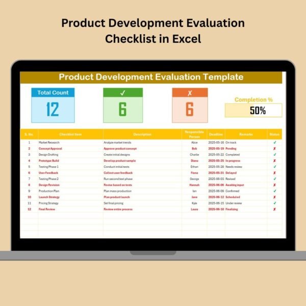 Product Development Evaluation Checklist in Excel
