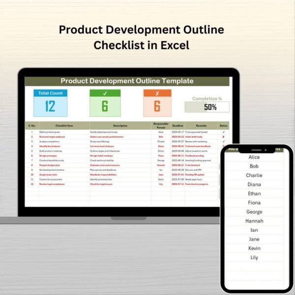 Product Development Outline Checklist in Excel