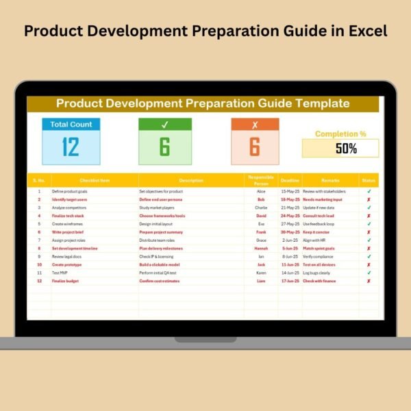 Product Development Preparation Guide in Excel