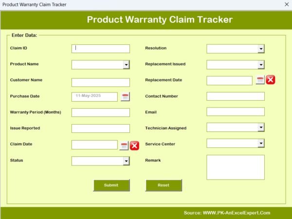 Product Warranty Claim Tracker in Excel - Image 6