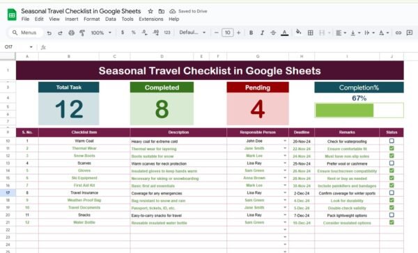 Seasonal Travel Checklist in Google Sheets - Image 2