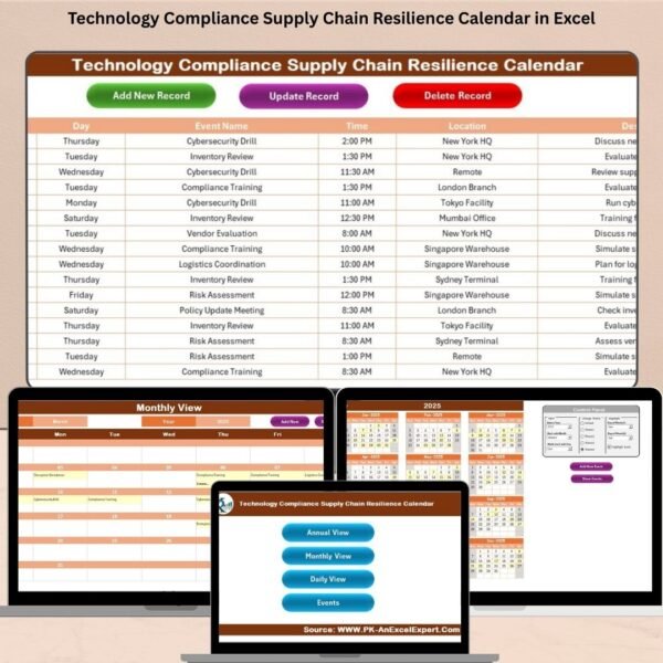 Technology Compliance Supply Chain Resilience Calendar in Excel