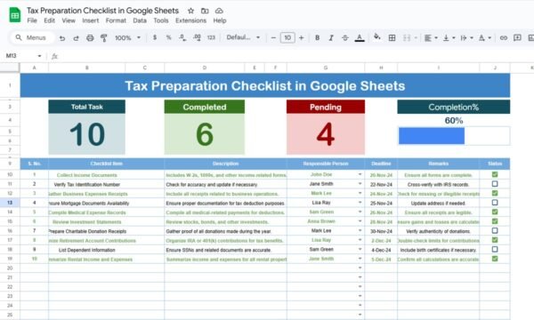 Tax Preparation Checklist in Google Sheets - Image 2