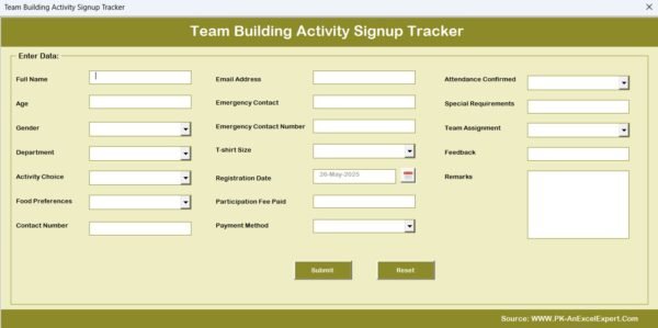 Team Building Activity Signup Tracker in Excel - Image 6
