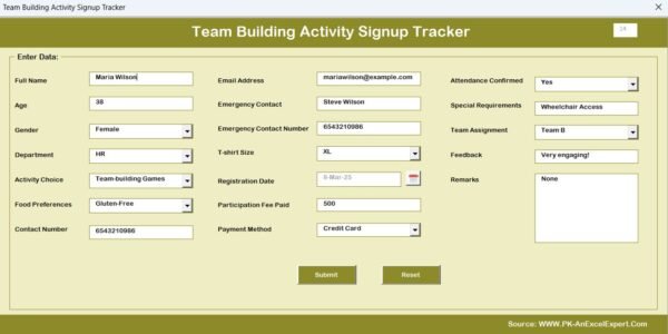 Team Building Activity Signup Tracker in Excel - Image 7