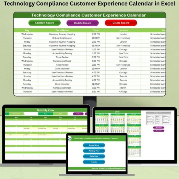 Technology Compliance Customer Experience Calendar in Excel