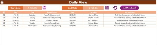 Technology Compliance Remote Work Calendar in Excel - Image 5