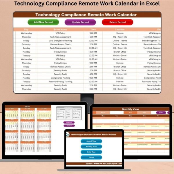 Technology Compliance Remote Work Calendar in Excel