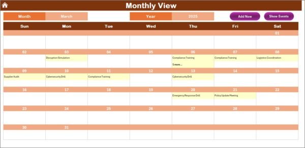 Technology Compliance Supply Chain Resilience Calendar in Excel - Image 4