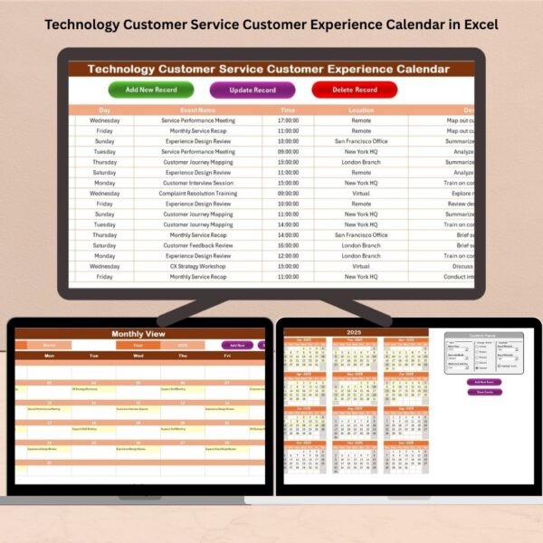 Technology Customer Service Customer Experience Calendar in Excel
