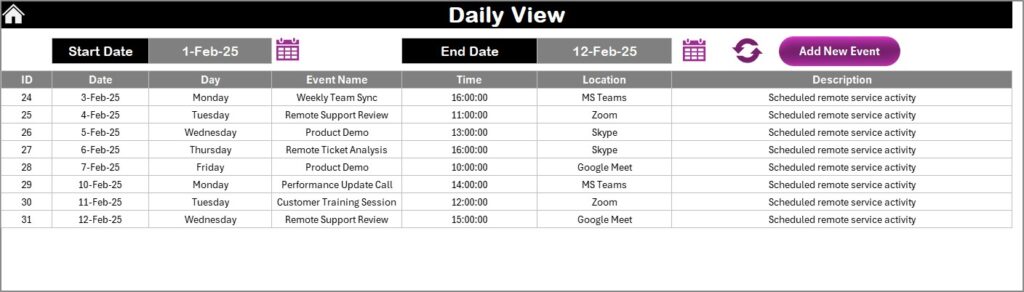 Technology Customer Service Remote Work Calendar in Excel - Next Gen ...