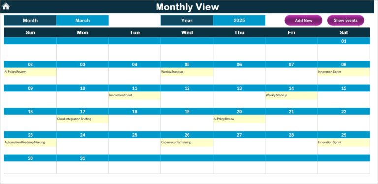 Technology HR AI Implementation Calendar in Excel - Next Gen Templates