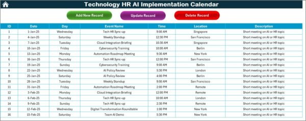 Technology HR AI Implementation Calendar in Excel - Image 6