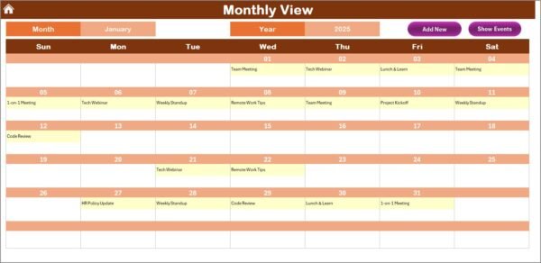 Technology HR Remote Work Calendar in Excel - Image 4