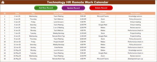 Technology HR Remote Work Calendar in Excel - Image 6