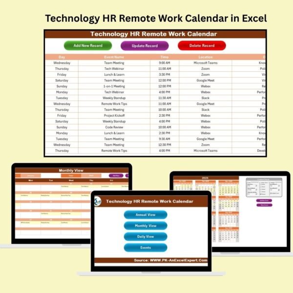 Technology HR Remote Work Calendar in Excel