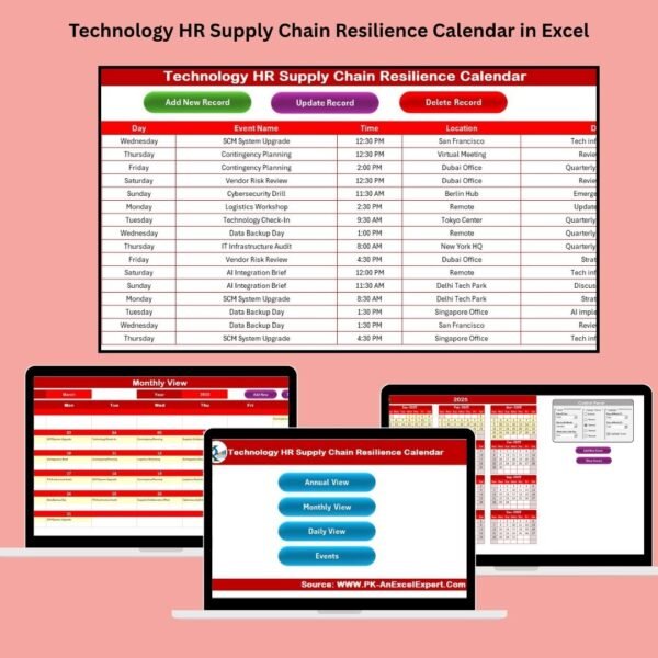 Technology HR Supply Chain Resilience Calendar in Excel