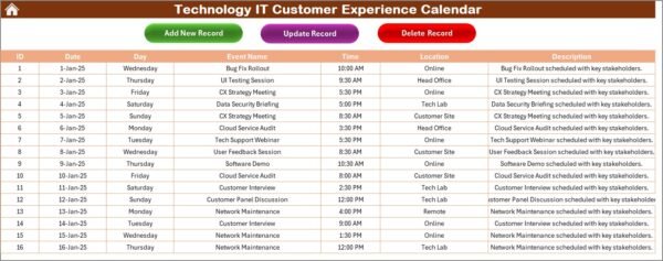 Technology IT Customer Experience Calendar in Excel - Image 6