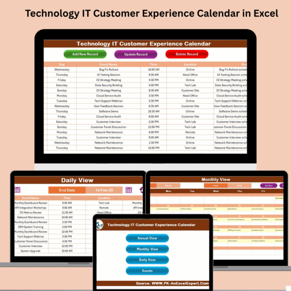 Technology IT Customer Experience Calendar in Excel