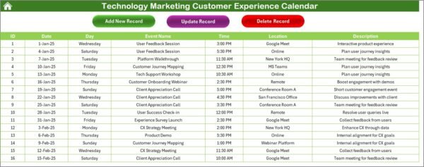 Technology Marketing Customer Experience Calendar in Excel - Image 6