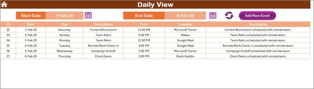 Technology Marketing Remote Work Calendar in Excel - Next Gen Templates
