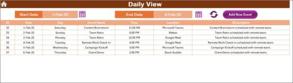 Technology Marketing Remote Work Calendar in Excel - Image 5