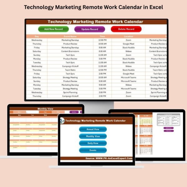 Technology Marketing Remote Work Calendar in Excel