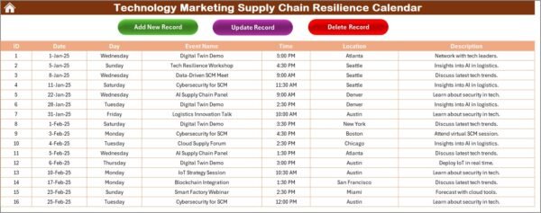 Technology Marketing Supply Chain Resilience Calendar in Excel - Image 6