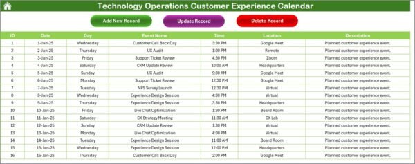 Technology Operations Customer Experience Calendar in Excel - Image 6